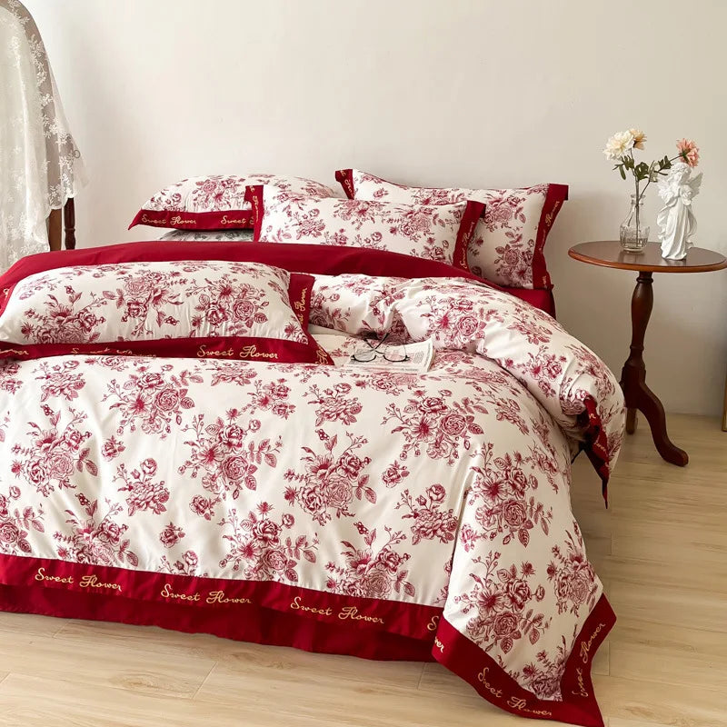 DecorBites™ Cotton Wide Edge Bedding Sets with Embroidered Comforter Kit for Four Seasons