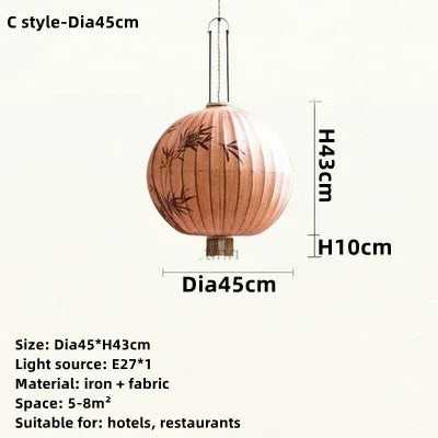 DecorBites™ Handmade Japanese Lantern Painting Pendant Lamp Fabric Chandelier