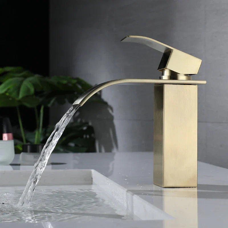 DecorBites™ Brushed Gold Stainless Steel Basin Faucet Deck Mounted Hot Cold Mixer Tap