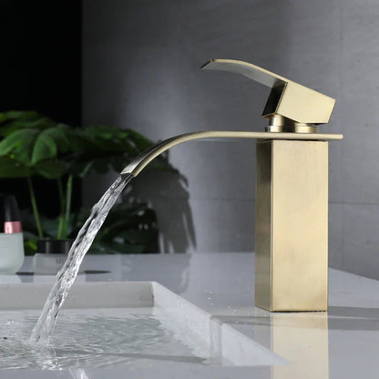 DecorBites™ Brushed Gold Stainless Steel Basin Faucet Deck Mounted Hot Cold Mixer Tap