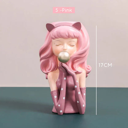 DecorBites™ Bubble Gum Girl Flower Vase - Stylish Resin Plant Pot for Home Decor