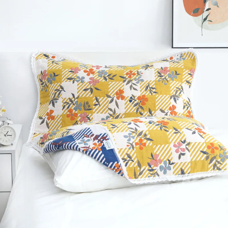 Decorbites™ Kissenhandtuch mit Spitzenbesatz - Doppelseitig Garngefärbter Jacquard - 52*75 CM - Fünfschichtige Baumwollgaze