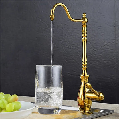 DecorBites™ Gold Kitchen Sink Faucet Cold Water Tap 360° Rotating Drinking Faucet Solid Brass
