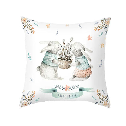 DecorBites™ Easter Rabbit & Eggs Pillowcase: Festival Home Decor Flower Bunny Print Cushion Cover