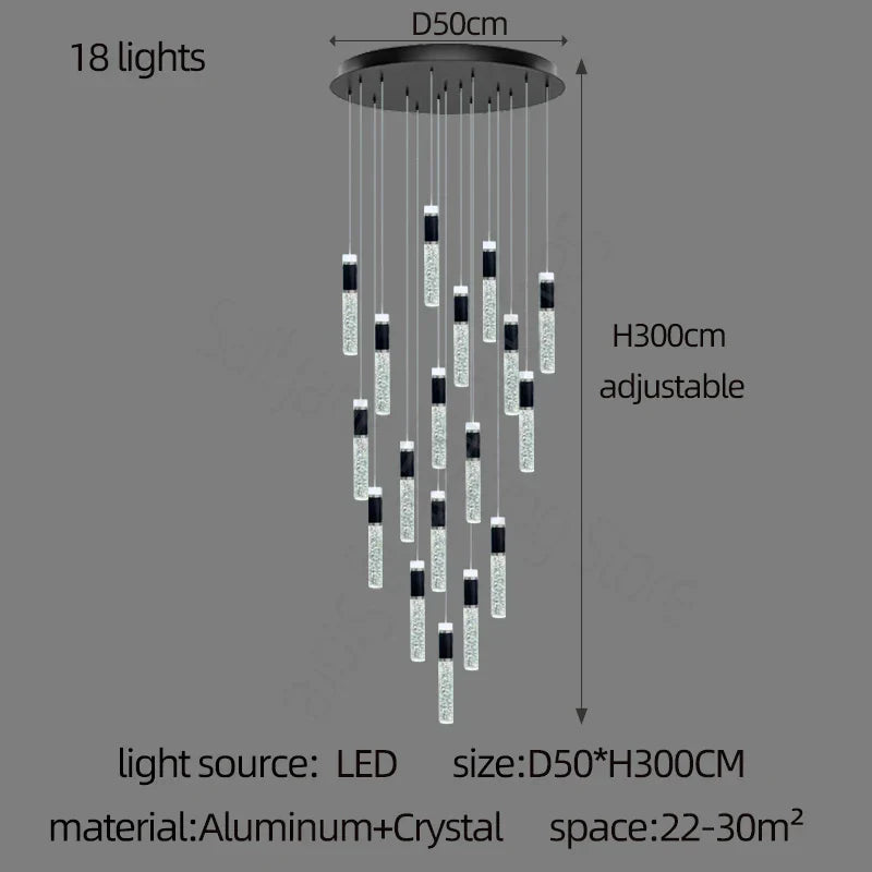 DecorBites™ Cylindrical Crystal Chandelier: Modern Villa Living Room Lamp for Stylish Interiors.