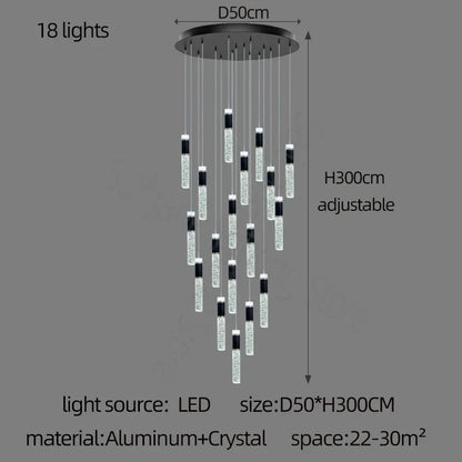 DecorBites™ Cylindrical Crystal Chandelier: Modern Villa Living Room Lamp for Stylish Interiors.