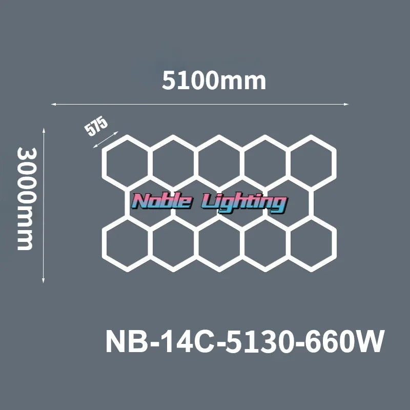 DecorBites™ Hexagon Ceiling Light 6500K for Car Wash Beauty Garage Wall with Honeycomb Design