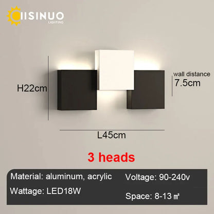 Aplique de pared LED geométrico DecorBites™ con luz blanca y negra para sala de estar, dormitorio y pasillo.