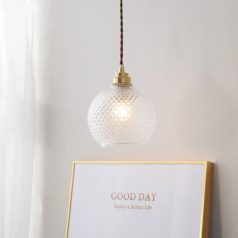 Lámpara colgante LED de bola de cristal DecorBites™: Lámpara colgante nórdica moderna con casquillo de cobre para iluminación interior del hogar.