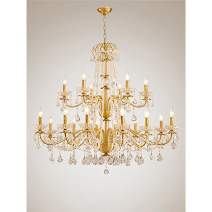 DecorBites™ Gold Brass Crystal Chandelier for Living Dining Bedroom, Retro Candle Lights Pendant Lamps