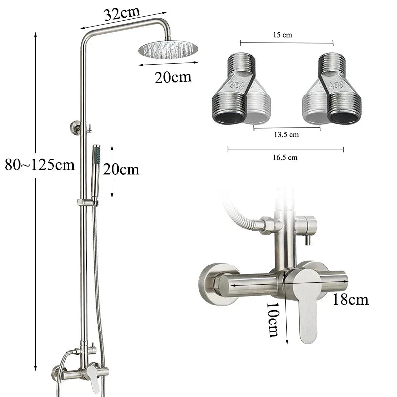 DecorBites™ Brushed Nickel Rainfall Shower System with Hot Cold Mixer for Wall Mount