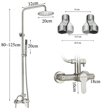 DecorBites™ Brushed Nickel Rainfall Shower System with Hot Cold Mixer for Wall Mount
