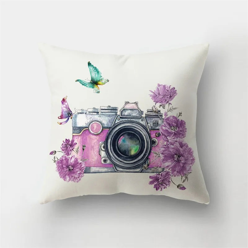 DecorBites™ Deer Animal Short Plush Pillowcase with Natural Leaves and Flowers