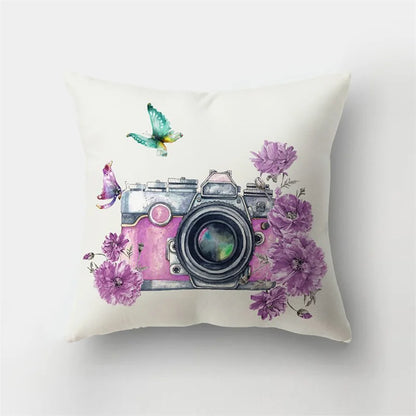 DecorBites™ Deer Animal Short Plush Pillowcase with Natural Leaves and Flowers