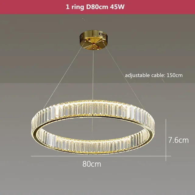 DecorBites™ Crystal LED Chandelier Rings Pendant Lamp Luxury Villa Stair Decoration