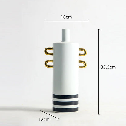 DecorBites™ Black and White Dots Geometric Ceramic Vase: Home Decoration Handicraft Ornament