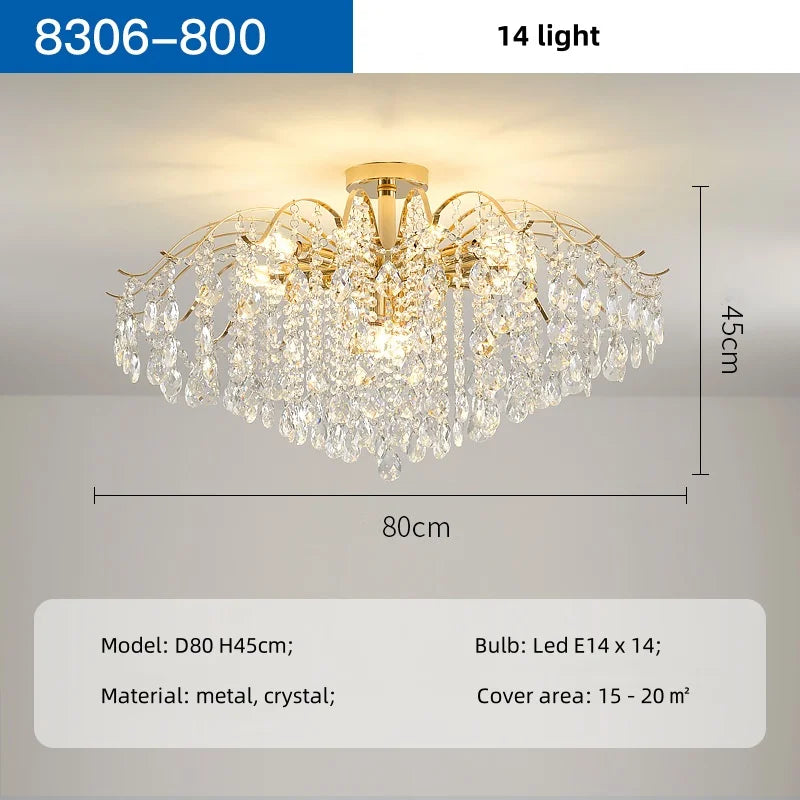 Gold Crystal Chandelier Light K9 14-Light D80cm