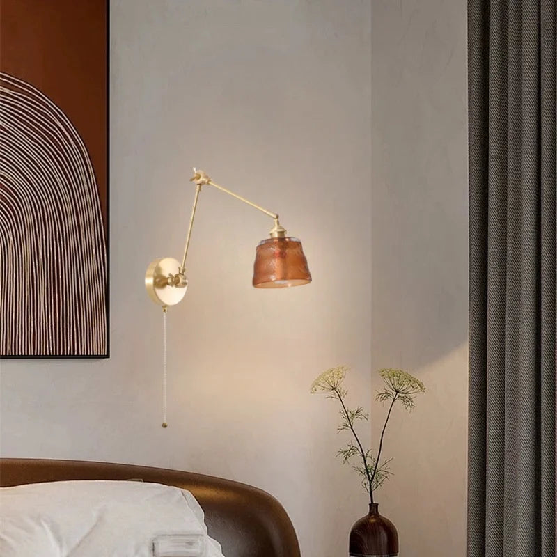Decorbites™ Grüne Glas-LED-Wandleuchten mit Zugkette Vintage-Messing Heimdekoration
