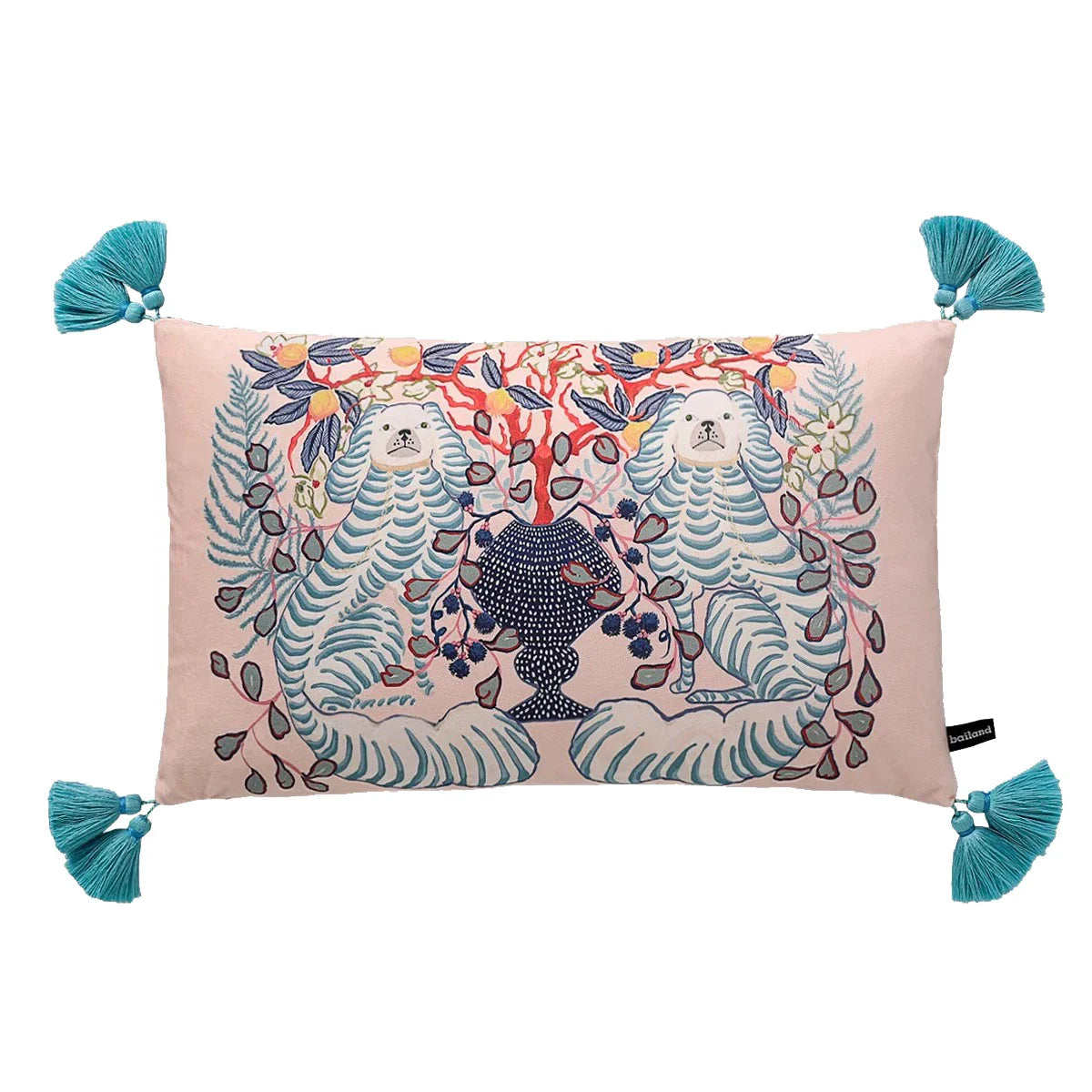 DecorBites™ Handmade Lumbar Pillow Case Lion Dog Floral Decorative Cover