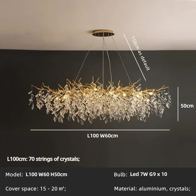 DecorBites™ Crystal Branch Pendant Light Chandelier Luxe LED Gold Droplight