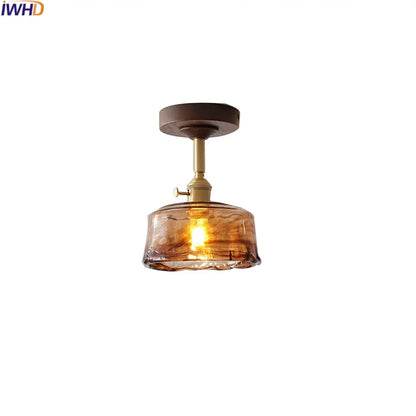 DecorBites™ Amber Glass Copper LED Ceiling Light Fixture for Modern Home Decor
