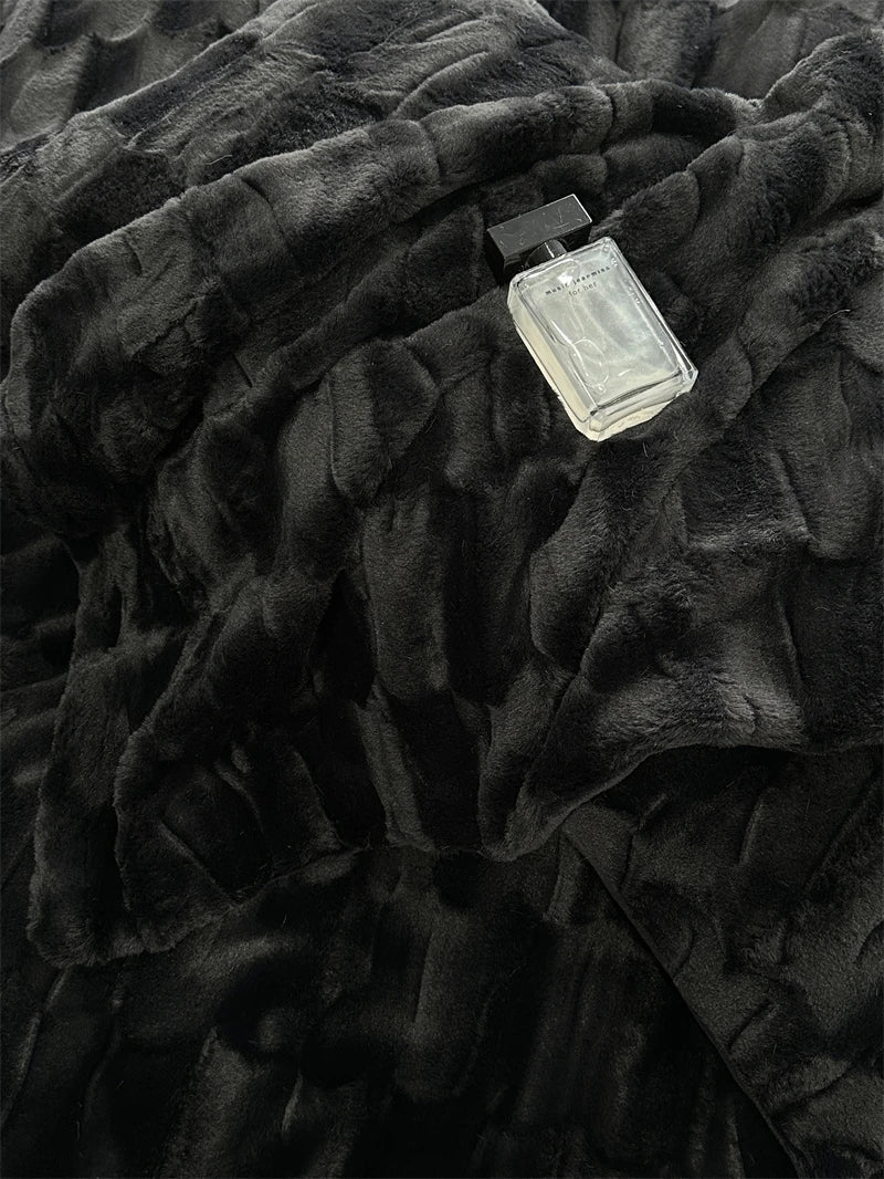 Juego de cama DecorBites™ Cozy de imitación de piel de conejo en negro y gris: edredón, sábanas y fundas de almohada