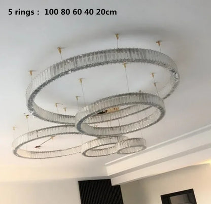 Lámpara de araña con anillo LED de cristal DecorBites™ - Lámpara colgante de escalera para villa de lujo