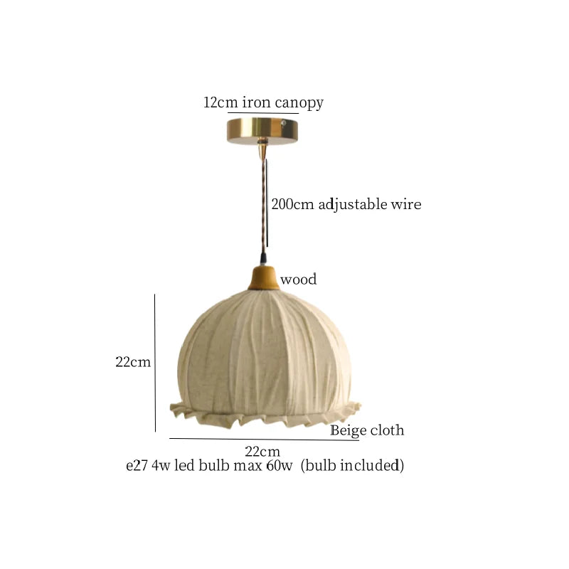DecorBites™ Beige Cloth LED Pendant Light: Vintage Japanese Style for Kitchen, Dining, and Living Room