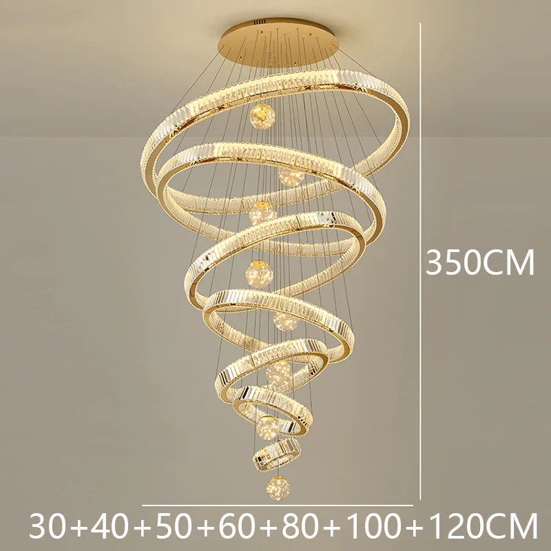 Modern Crystal Ring Staircase Chandelier Pendant Light