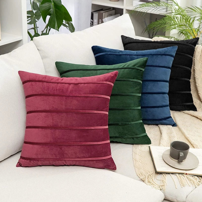 DecorBites™ Blue Velvet Stripe Pillow Covers - 2Pcs Luxury Soft Cushion Cases for Couch