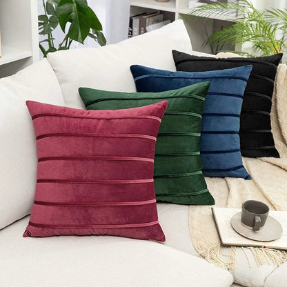 DecorBites™ Blue Velvet Stripe Pillow Covers - 2Pcs Luxury Soft Cushion Cases for Couch