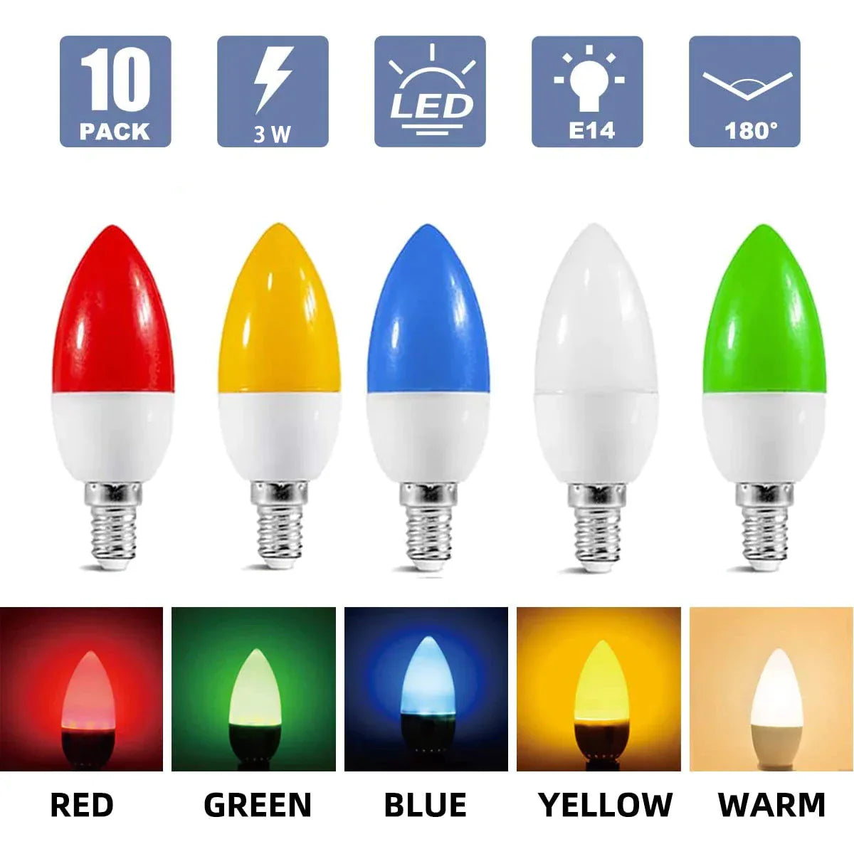 Decorbites™ LED-Birnenleuchte E14 3W RGB Bunte Kerzenleuchte 5 Farben SMD Taschenlampenbirne