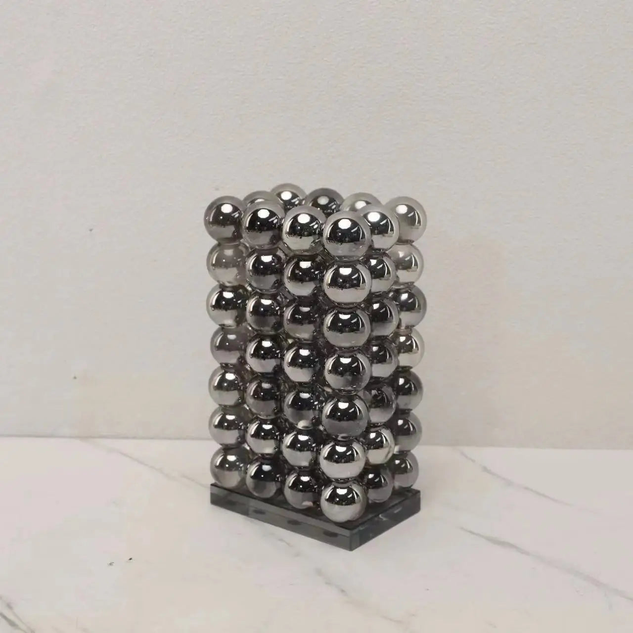 ديكوربايتس™ مزهرية زجاجية على شكل كرة بلورية هندسية فضية، إكسسوارات ديكور منزلي