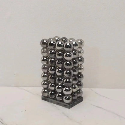 ديكوربايتس™ مزهرية زجاجية على شكل كرة بلورية هندسية فضية، إكسسوارات ديكور منزلي