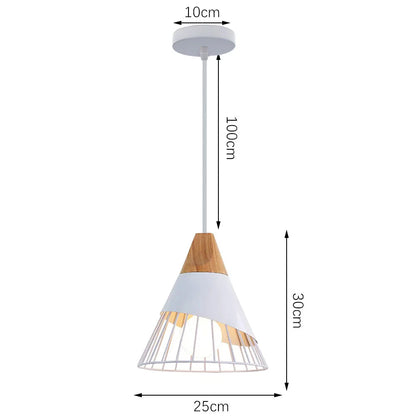 Nordic White Iron Pendant Light With Wood Accent