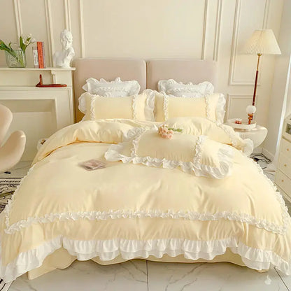 DecorBites™ Korean Princess Lolita Bed 4-Piece Set in Solid Washed Cotton
