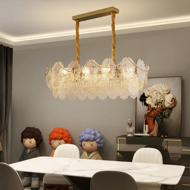 DecorBites™ Clear Glass LED Chandelier: Modern French Style for Living Room, Bedroom, Kitchen.