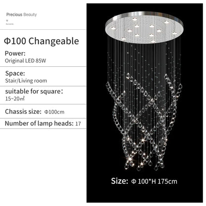 DecorBites™ Crystal Chandelier for High Ceilings Living Room - Modern Luxury Spiral Stair Pendant Lamp