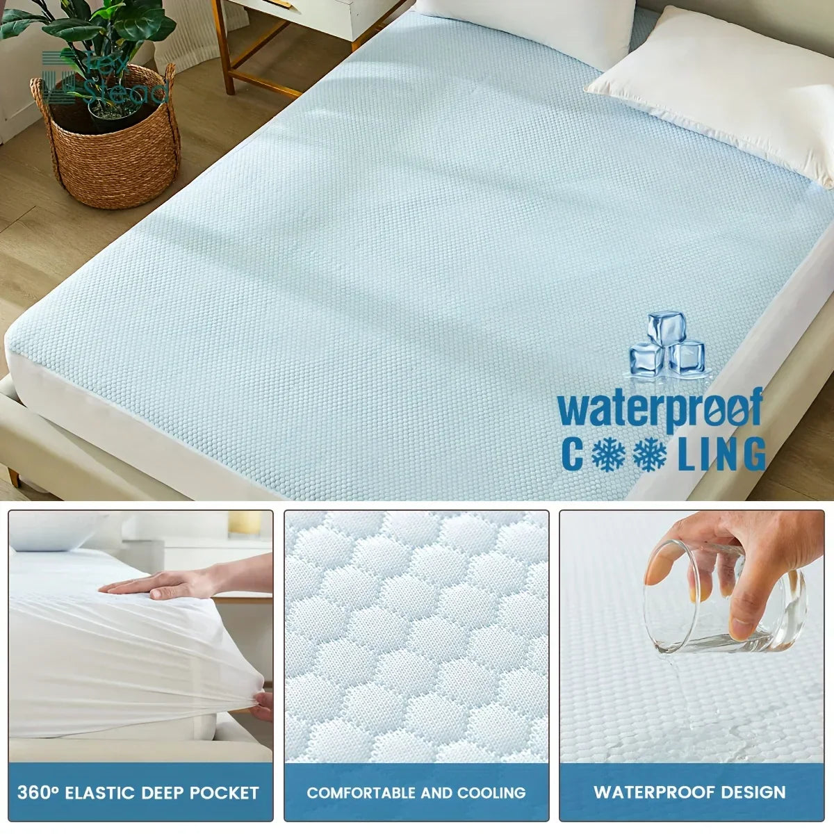 Decobites Soft Cooling Mattress Topper, Waterproof Fitted Sheet - Luxurious & Deep Pocket