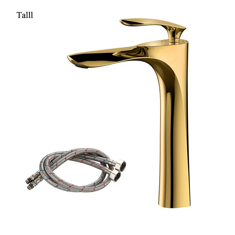 DecorBites™ Golden Bathroom Faucet Single Handle Sink Mixer Tap Deck Mounted Basin Tapware