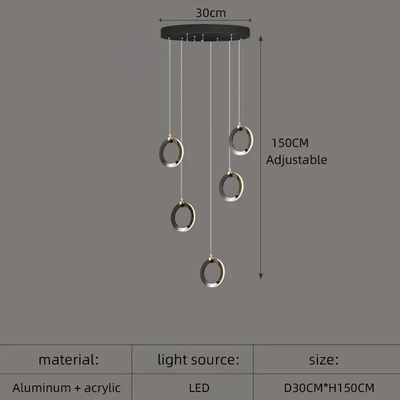 DecorBites™ Aluminum LED Chandelier: Luxury Crystal Round Hanging Lamps for Staircase and Attic