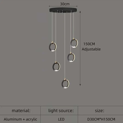 DecorBites™ Aluminum LED Chandelier: Luxury Crystal Round Hanging Lamps for Staircase and Attic