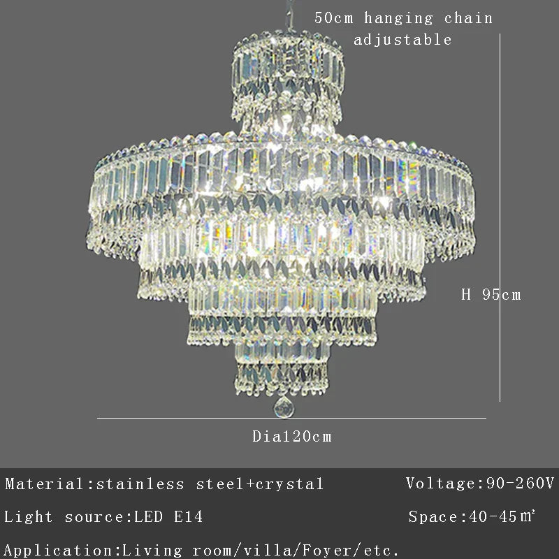 DecorBites™ Large Crystal Chandelier Chrome Hanging Lamp for Dining Room Decor