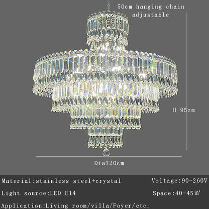 DecorBites™ Large Crystal Chandelier Chrome Hanging Lamp for Dining Room Decor