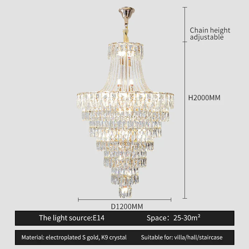 DecorBites™ Crystal Chandelier Art Living Room Lighting for Duplex Buildings and High-End Restaurants