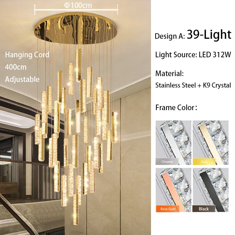 DecorBites™ Large Crystal Luxury Chandelier for Living Room Dining Hall Stair Suspension
