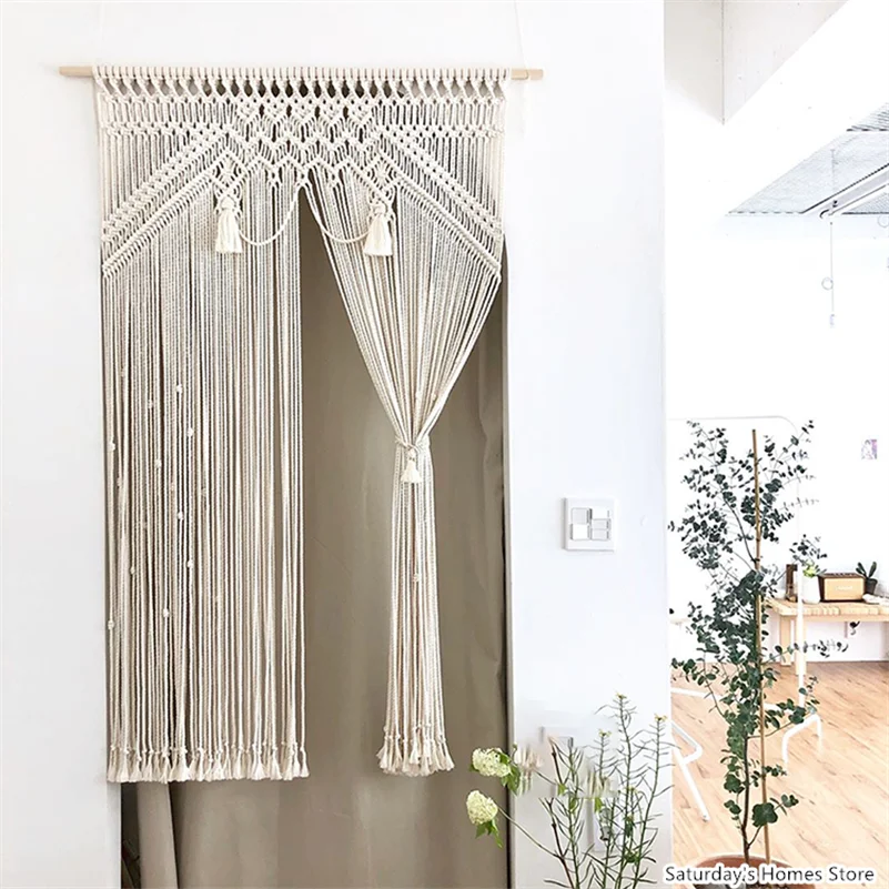 Decobites Boho Macrame Tassel Curtain Tapestry for Wedding Décor & Window Treatment