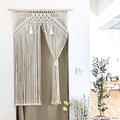 Decobites Boho Macrame Tassel Curtain Tapestry for Wedding Décor & Window Treatment