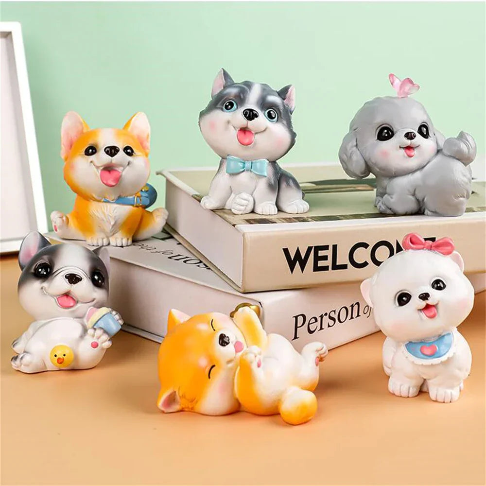 DecorBites™ Dog Figurine Miniatures Set - Husky Corgi Bulldog Puppy Statue Decor
