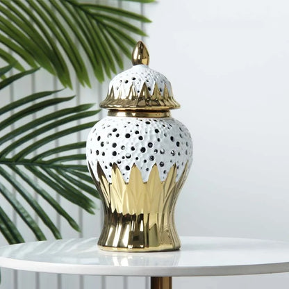DecorBites™ Elegant Golden Porcelain Jar for Home Decoration and Storage